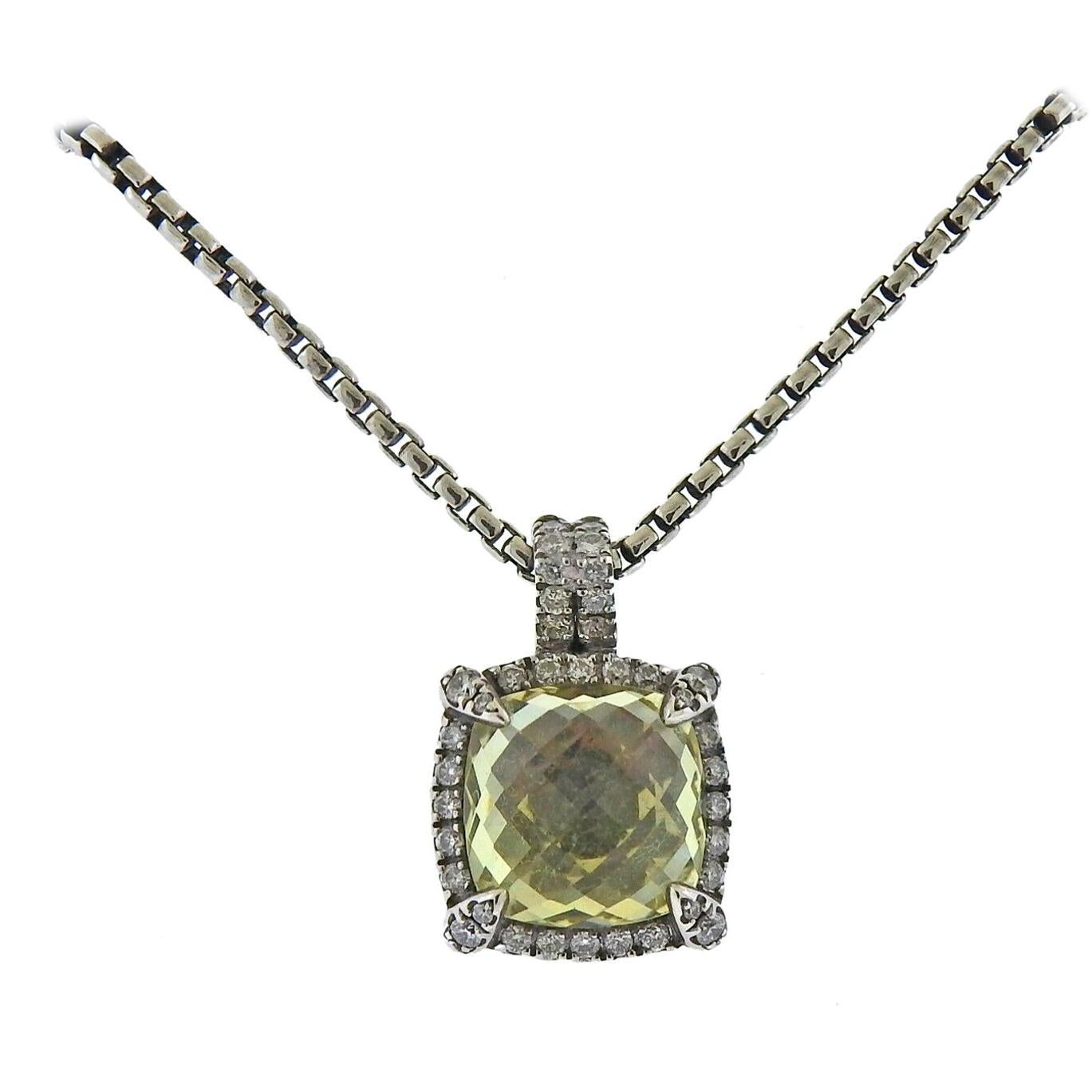David Yurman Chatelaine Sterling Citrine Diamond Pendant Necklace For Sale