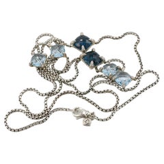 David Yurman Chatelaine Sterling Silver Blue Topaz & Diamond Station Necklace