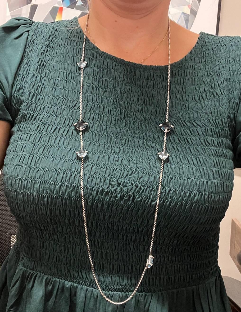 David Yurman Chatelaine Sterling Silver Blue Topaz & Diamond Station Necklace In Excellent Condition In  Baltimore, MD
