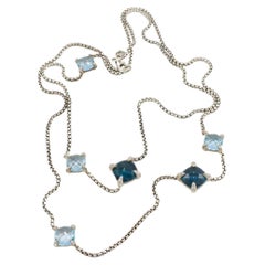 David Yurman Chatelaine Sterling Silver Blue Topaz & Diamond Station Necklace