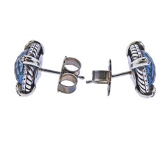 David Yurman Chatelaine Sterling Silver Diamond Blue Topaz Earrings