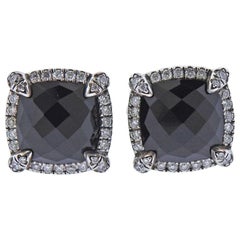 David Yurman Chatelaine Sterling Silver Diamond Onyx Earrings