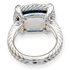 David Yurman Chatelaine Sterling Silver Hampton Blue Topaz Diamond Ring