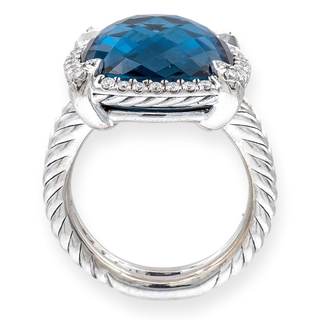 David Yurman Chatelaine Sterling Silver Hampton Blue Topaz Diamond Ring In Excellent Condition In New York, NY