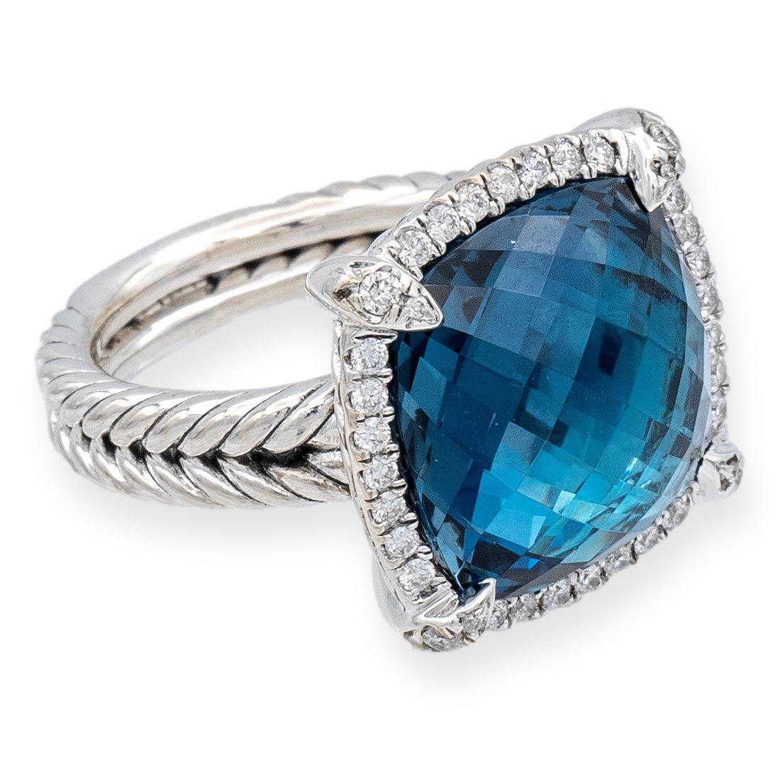 Women's David Yurman Chatelaine Sterling Silver Hampton Blue Topaz Diamond Ring
