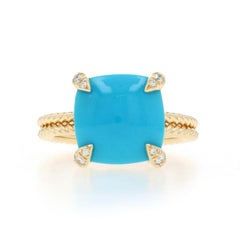 David Yurman Chatelaine Türkis Solitaire Ring Gelbgold 18k Sq Cush Cab Sz6