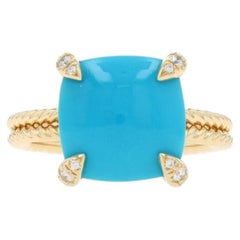 David Yurman Chatelaine Türkis Solitaire Ring Gelbgold 18k Sq Cush Cab Sz6