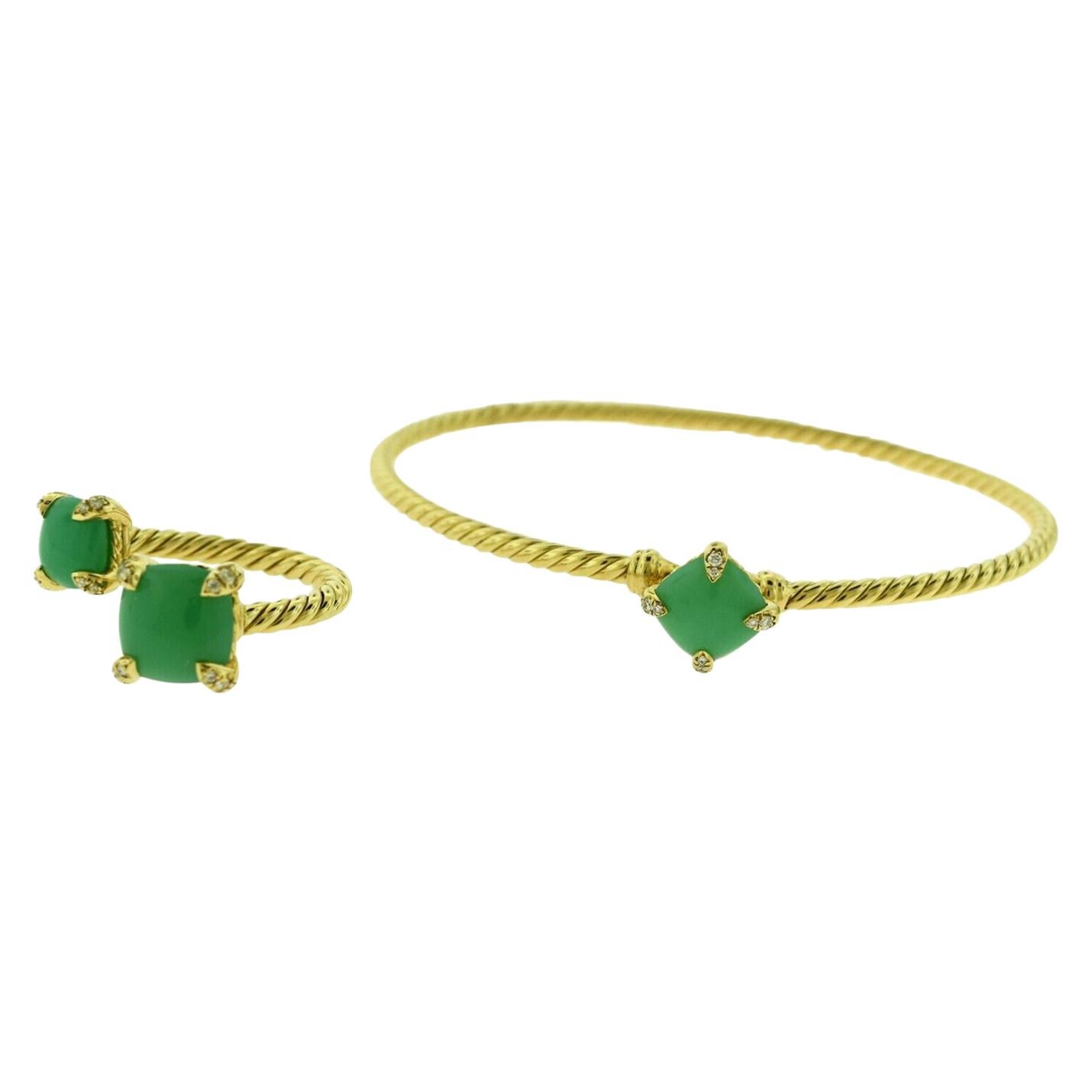 David Yurman Chatelaine with Chrysoprase and Diamonds Yellow Gold Bracelet, Ring