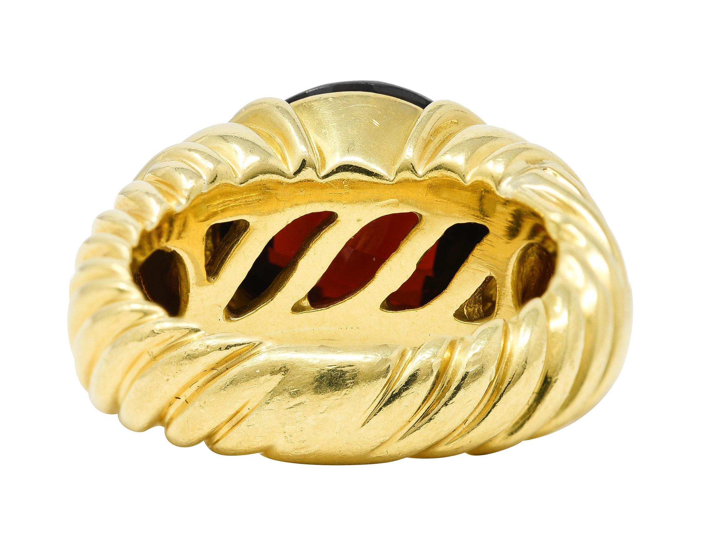 Contemporary David Yurman Checkerboard Garnet 18 Karat Yellow Gold Classic Cable Ring