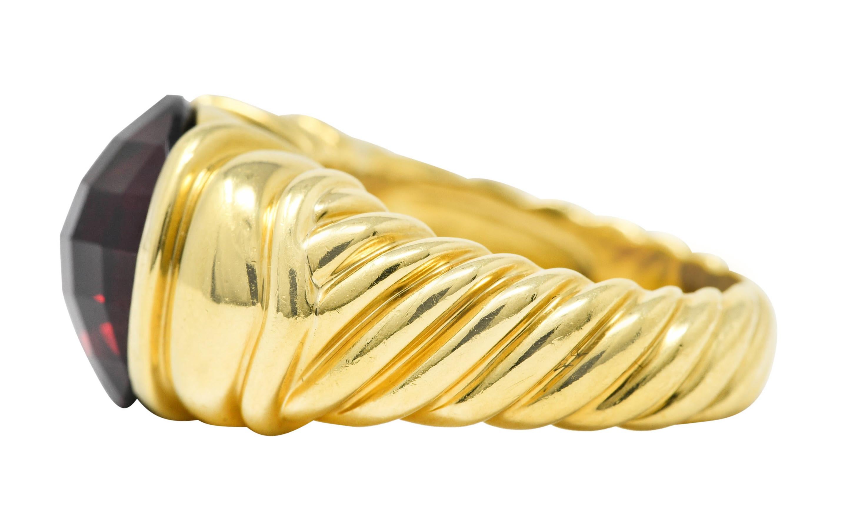 Crisscut David Yurman Checkerboard Garnet 18 Karat Yellow Gold Classic Cable Ring