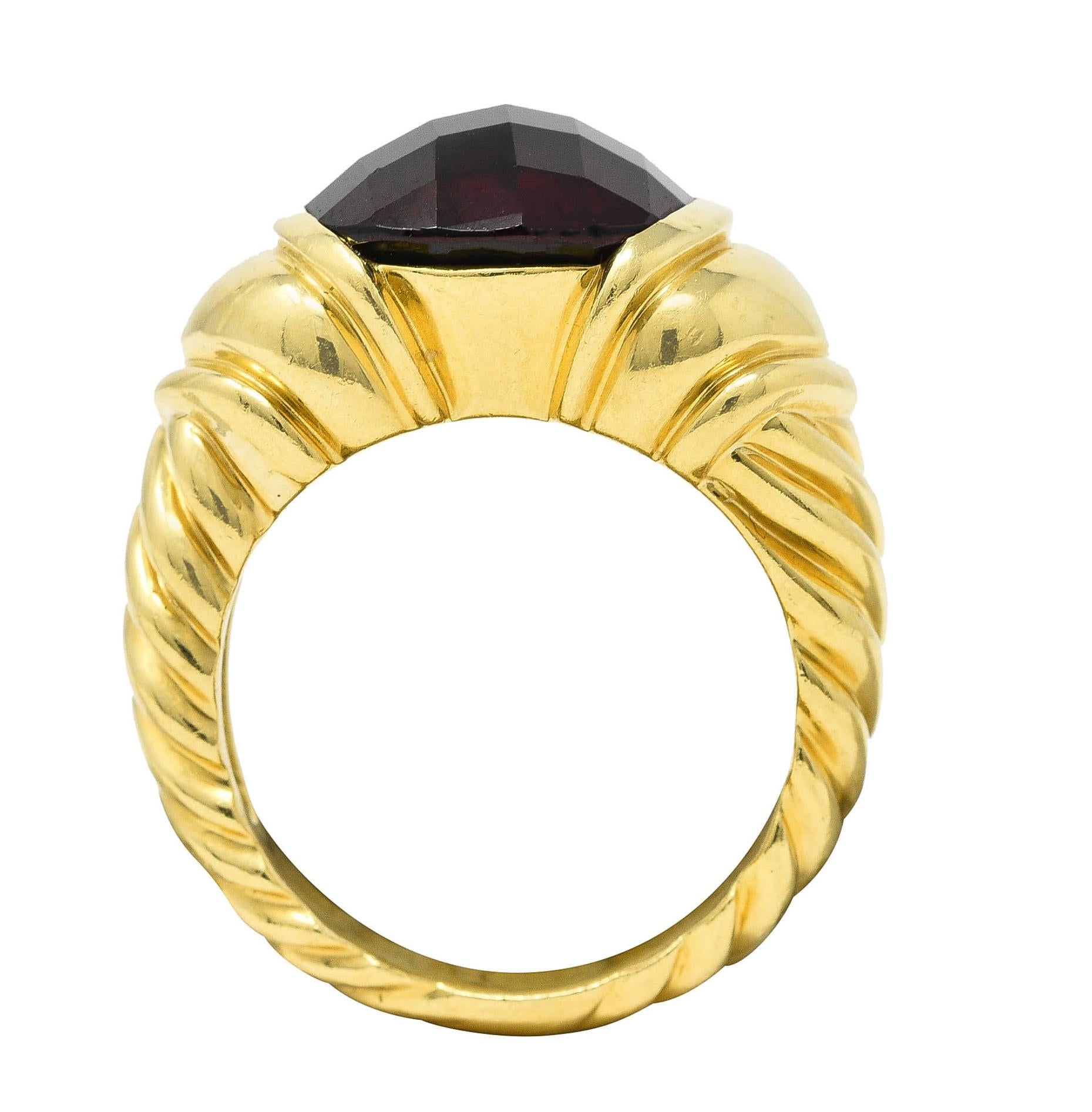 David Yurman Checkerboard Garnet 18 Karat Yellow Gold Classic Cable Ring 1