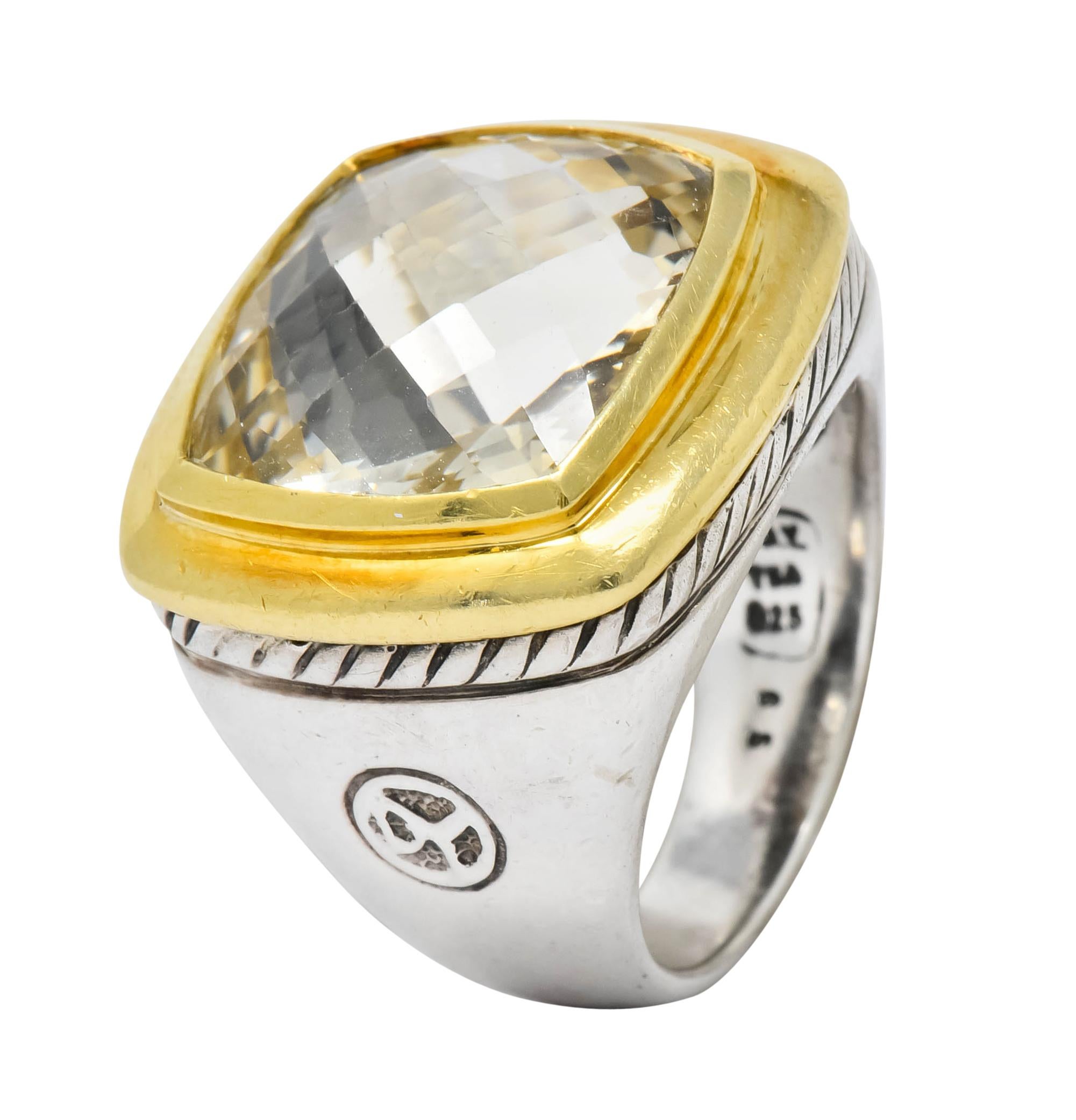 David Yurman Checkerboard Quartz 18 Karat Gold Sterling Silver Albion Ring 3