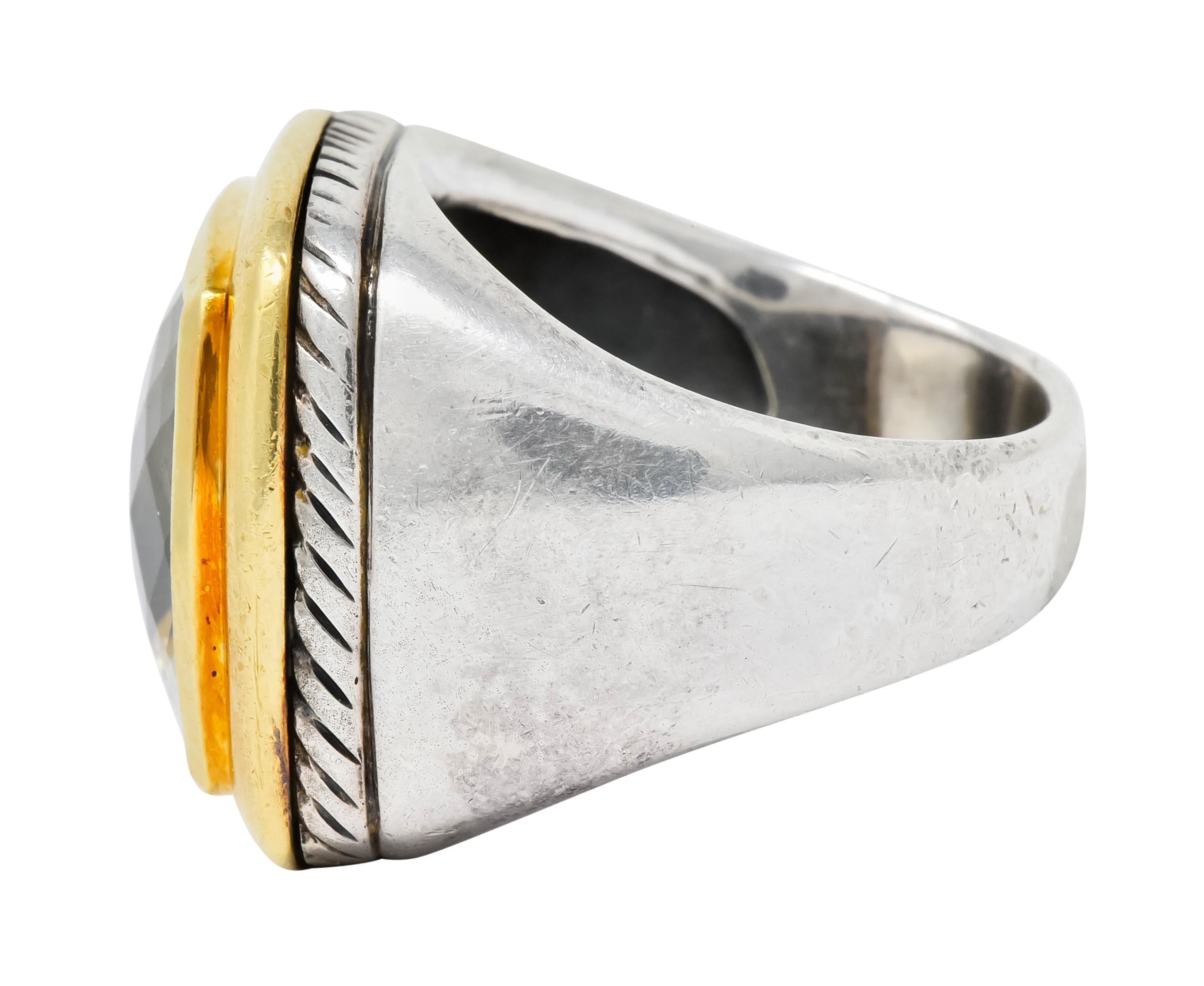 David Yurman Checkerboard Quartz 18 Karat Gold Sterling Silver Albion Ring In Excellent Condition In Philadelphia, PA