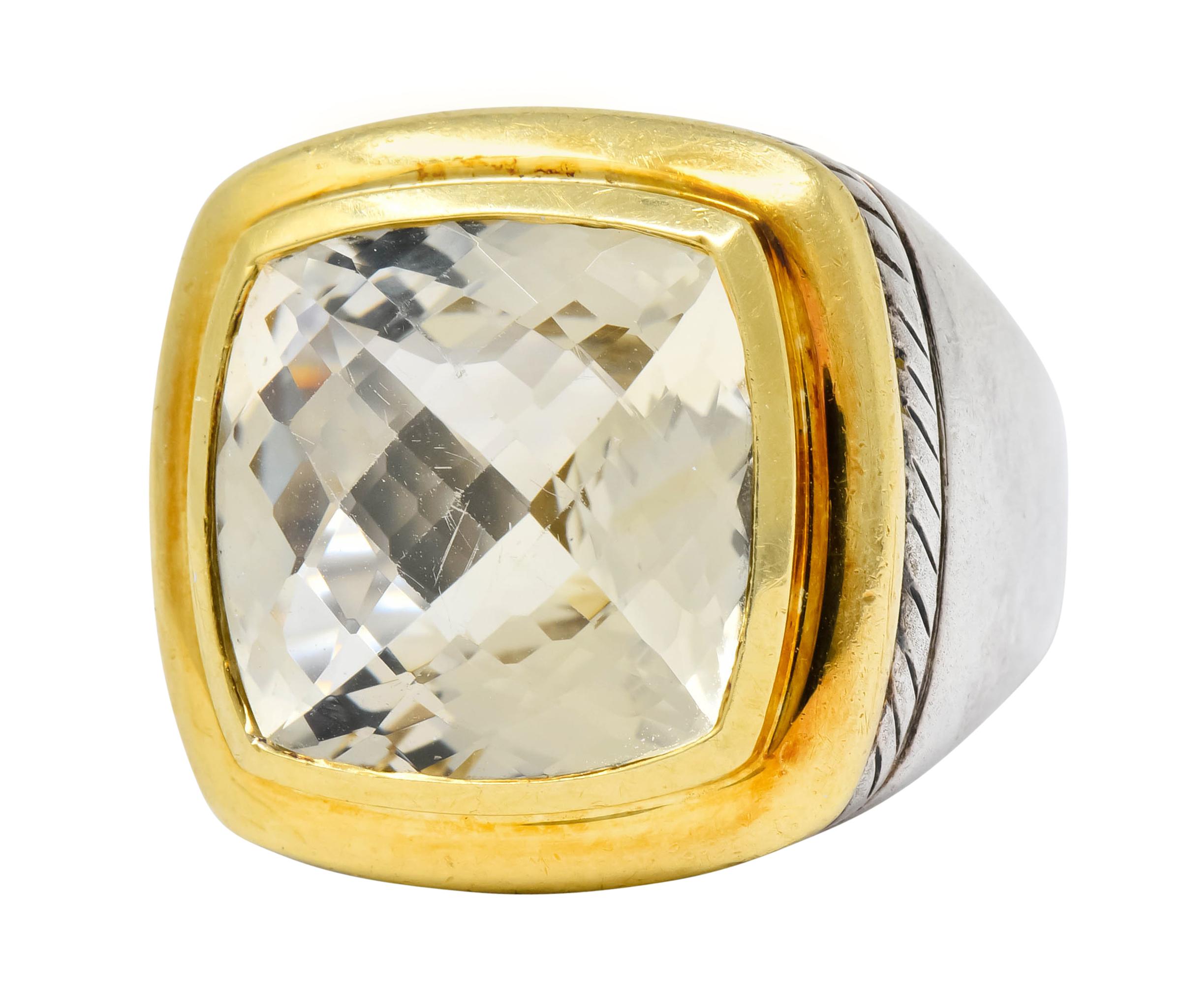 David Yurman Checkerboard Quartz 18 Karat Gold Sterling Silver Albion Ring In Excellent Condition In Philadelphia, PA