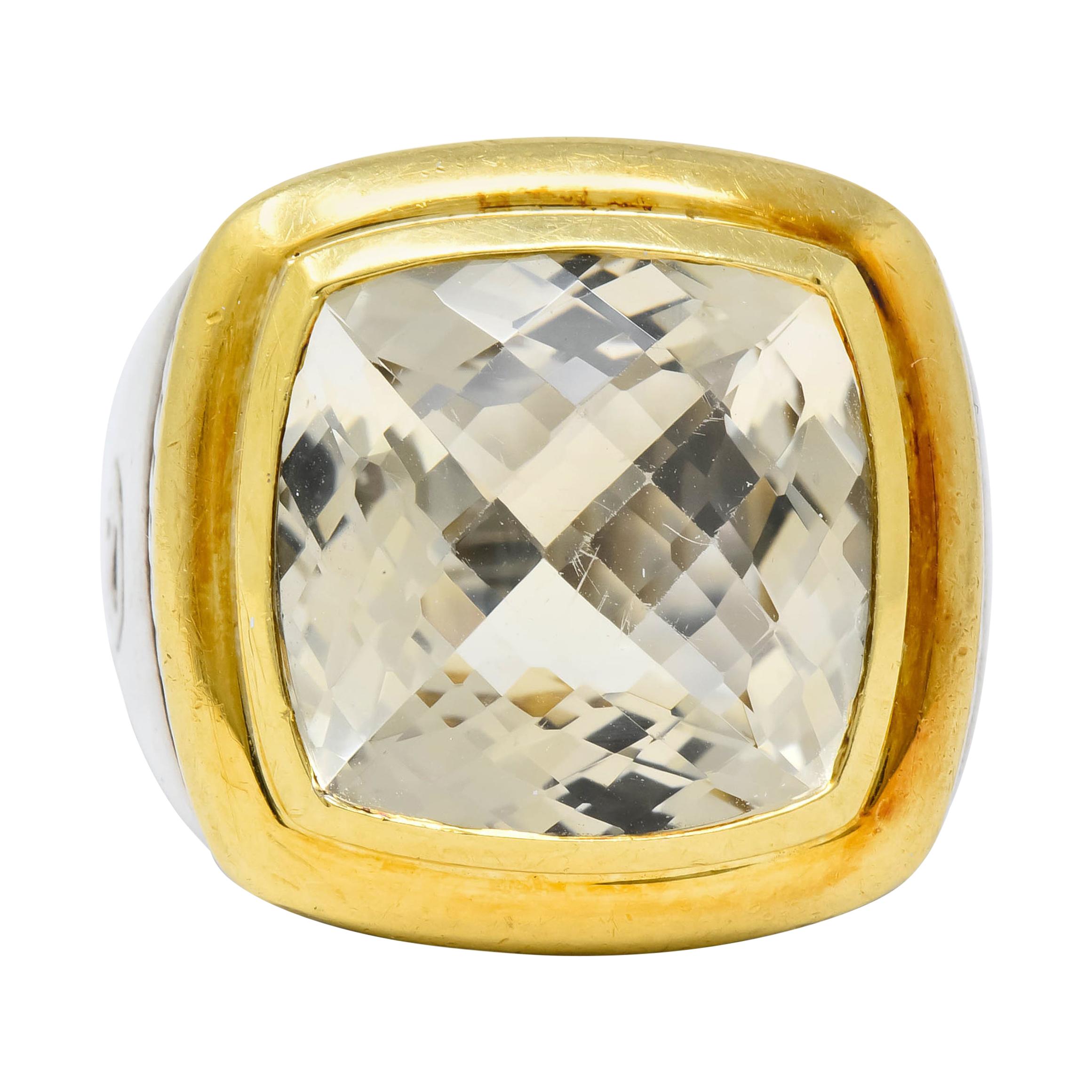 David Yurman Checkerboard Quartz 18 Karat Gold Sterling Silver Albion Ring