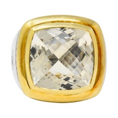 Vintage David Yurman Checkerboard Quartz 18 Karat Gold Sterling Silver Albion Ring