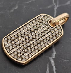 David Yurman Chevron 3.45ct Cognac Diamond Dog Tag Pendant 18k Rose Gold 9500