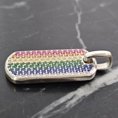 David Yurman Chevron 35mm Dog Tag Pendant Sterling Rainbow Pave 4.53ct 5950