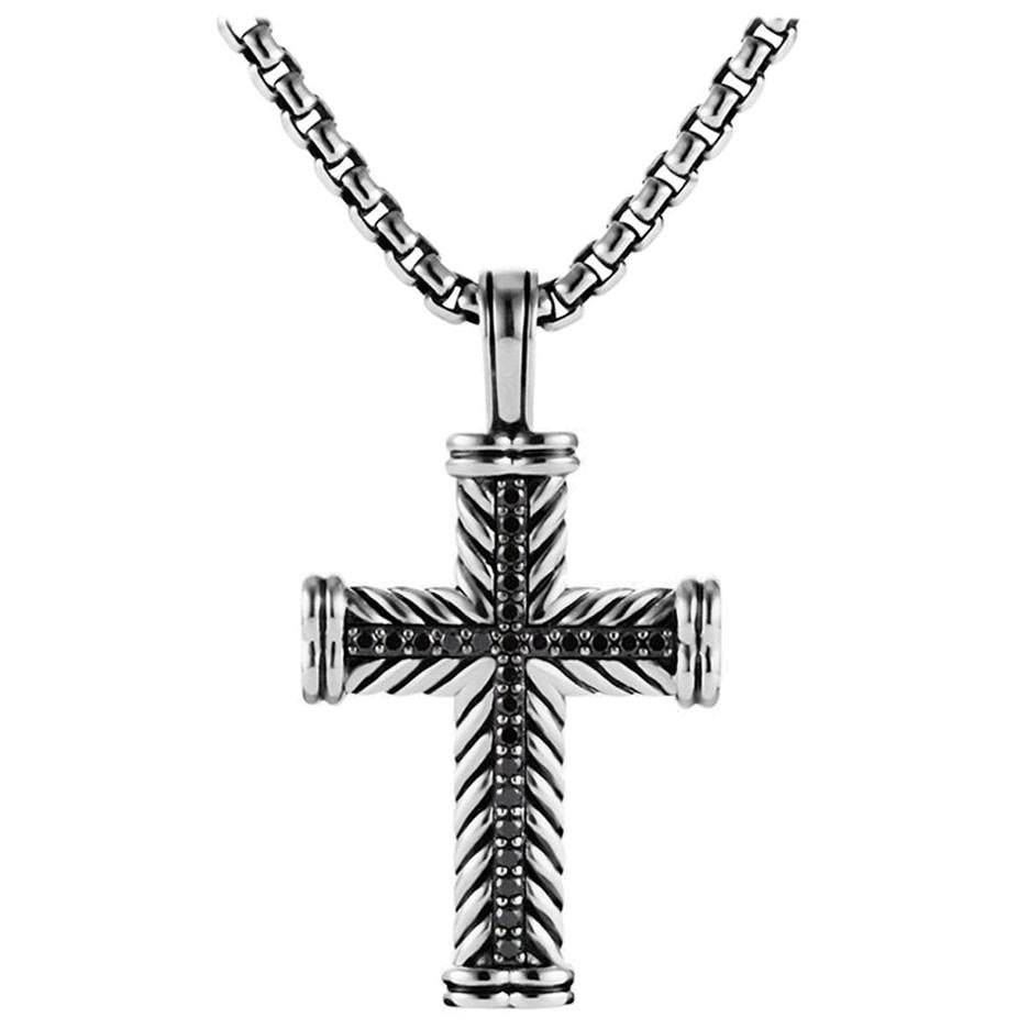 David Yurman Chevron Cross with Black Diamonds For Sale