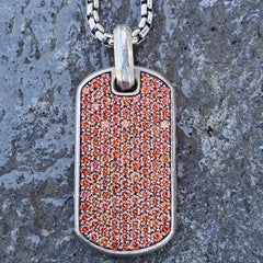 David Yurman Chevron Dog Tag Pendant Orange Sapphire 26" Box Chain Sterling
