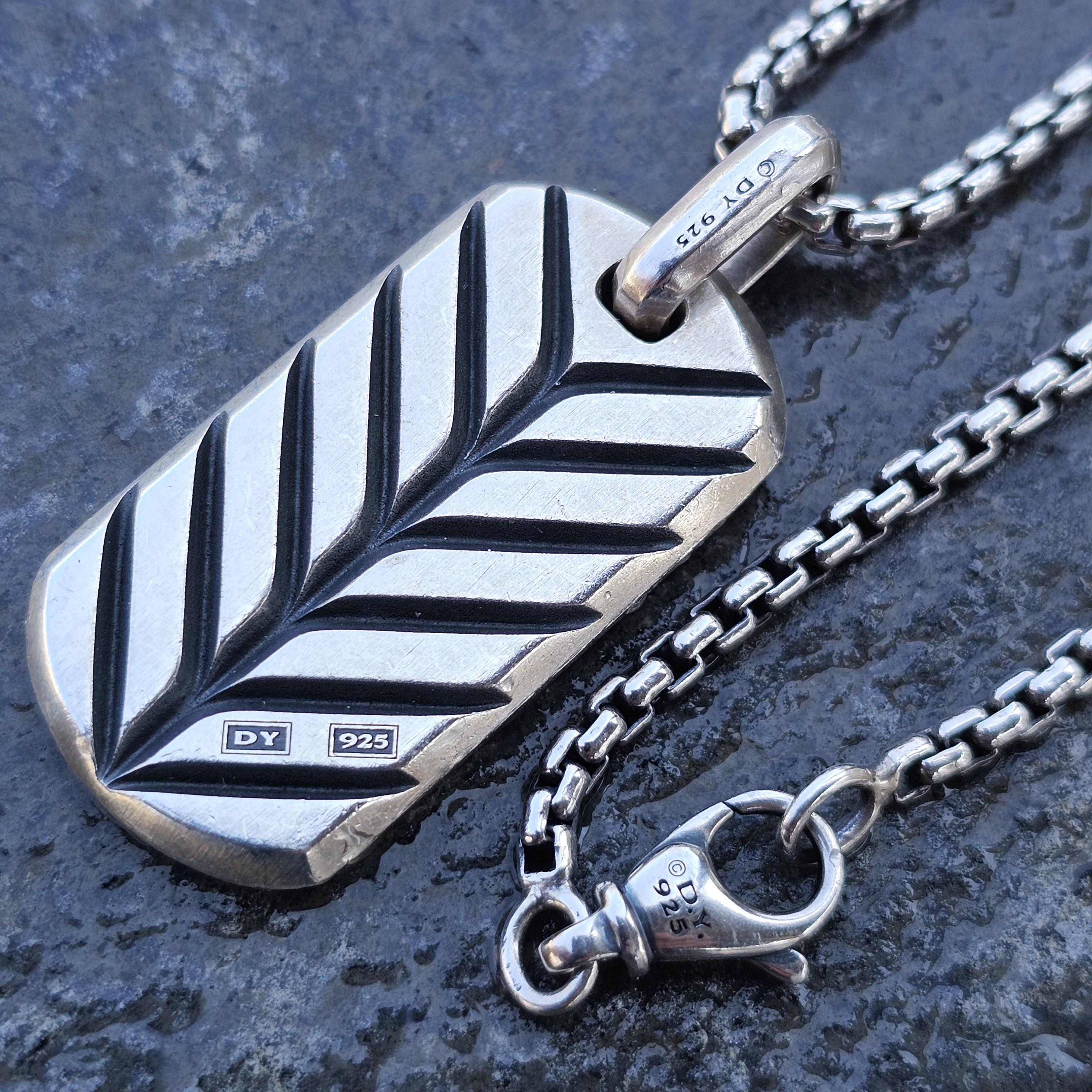 David Yurman Chevron Dog Tag Pendant Orange Sapphire 26