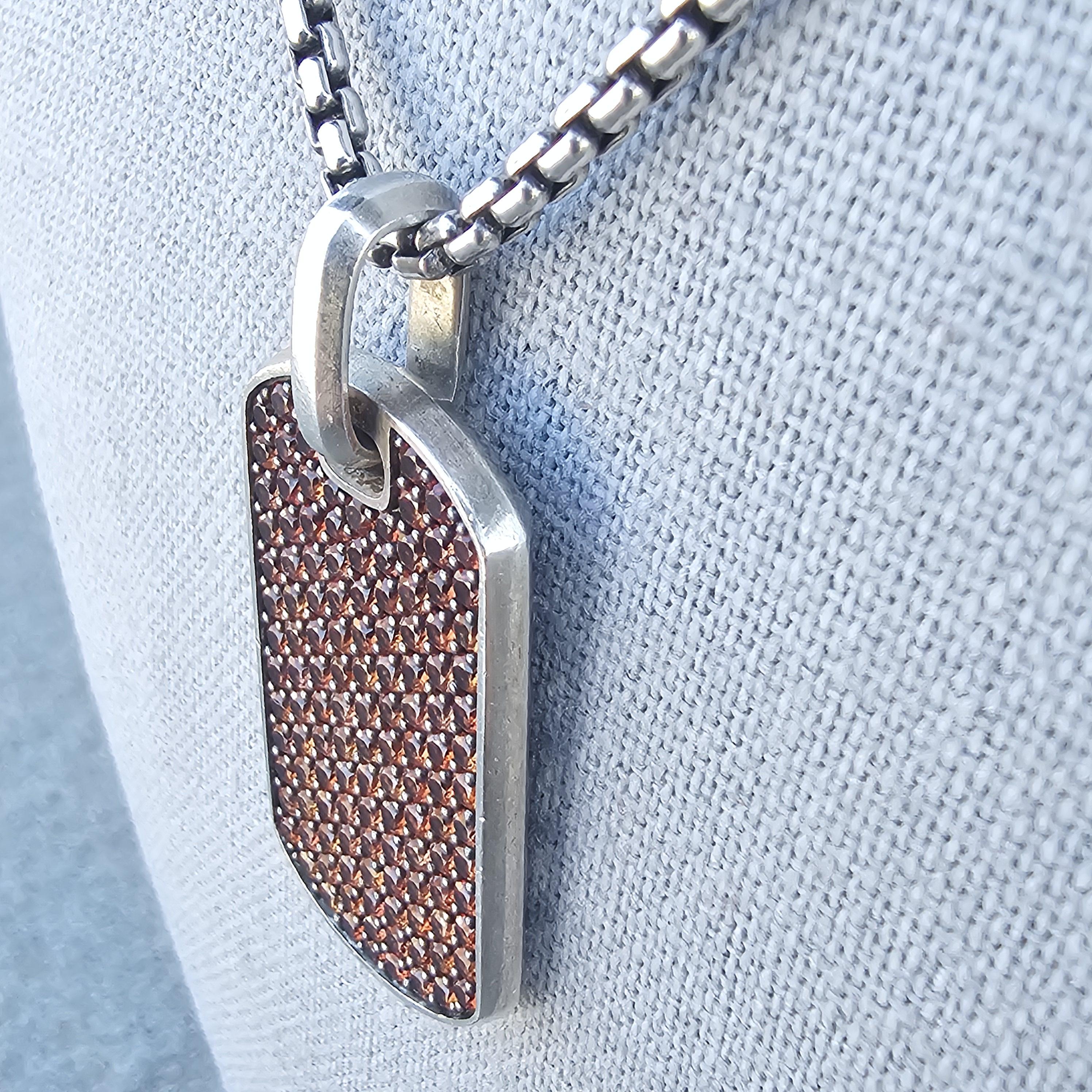 Women's David Yurman Chevron Dog Tag Pendant Orange Sapphire 26