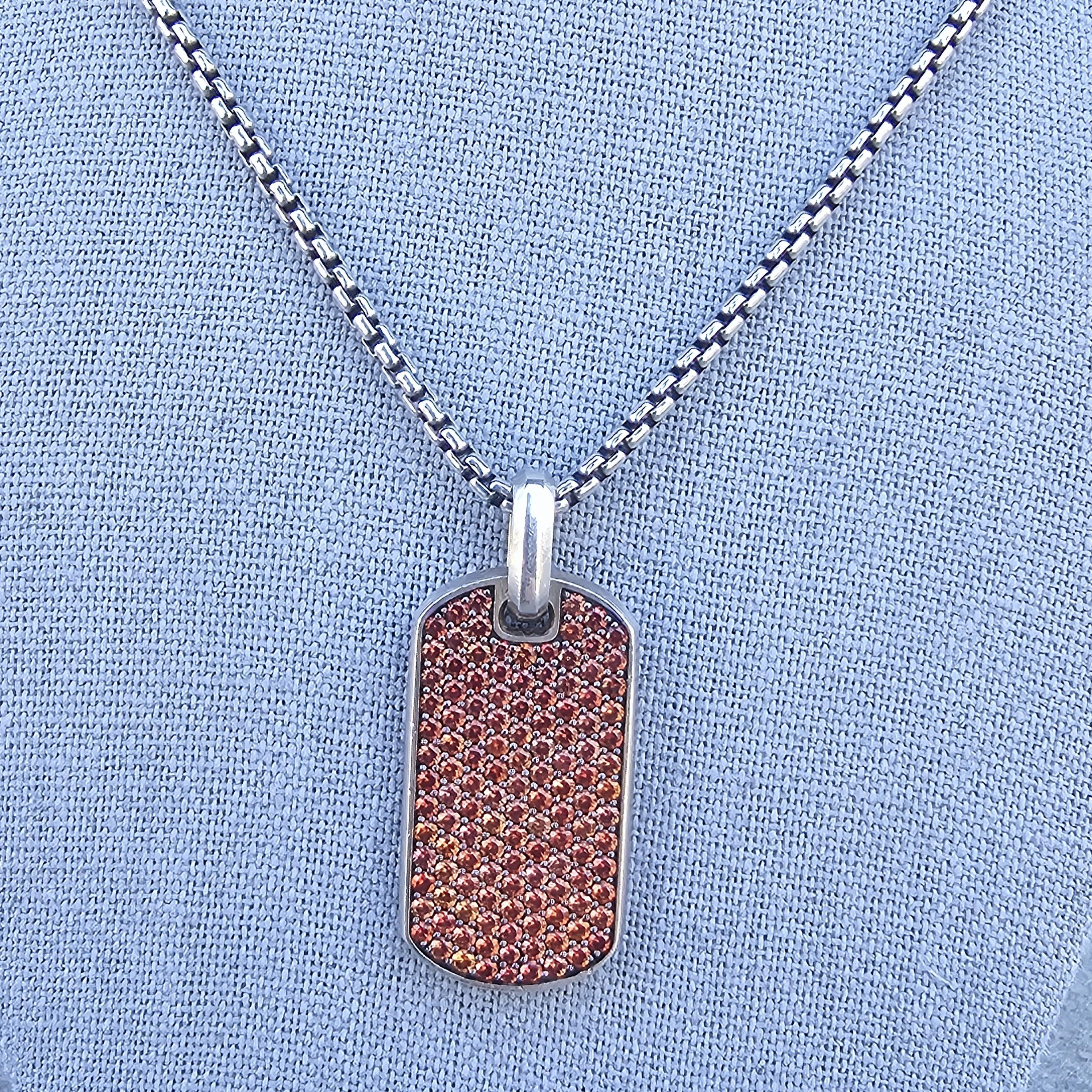 David Yurman Chevron Dog Tag Pendant Orange Sapphire 26