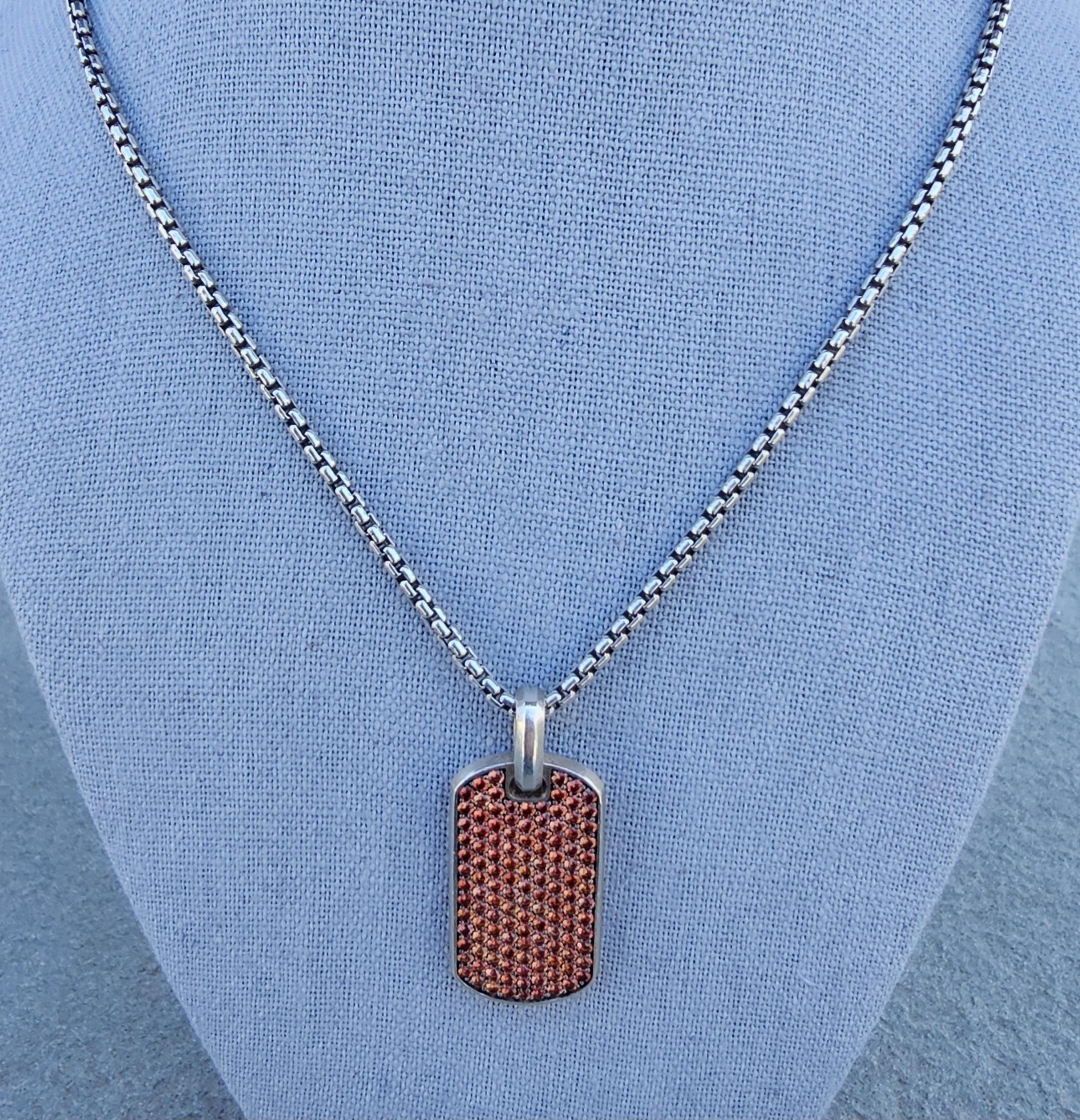 David Yurman Chevron Dog Tag Pendant Orange Sapphire 26
