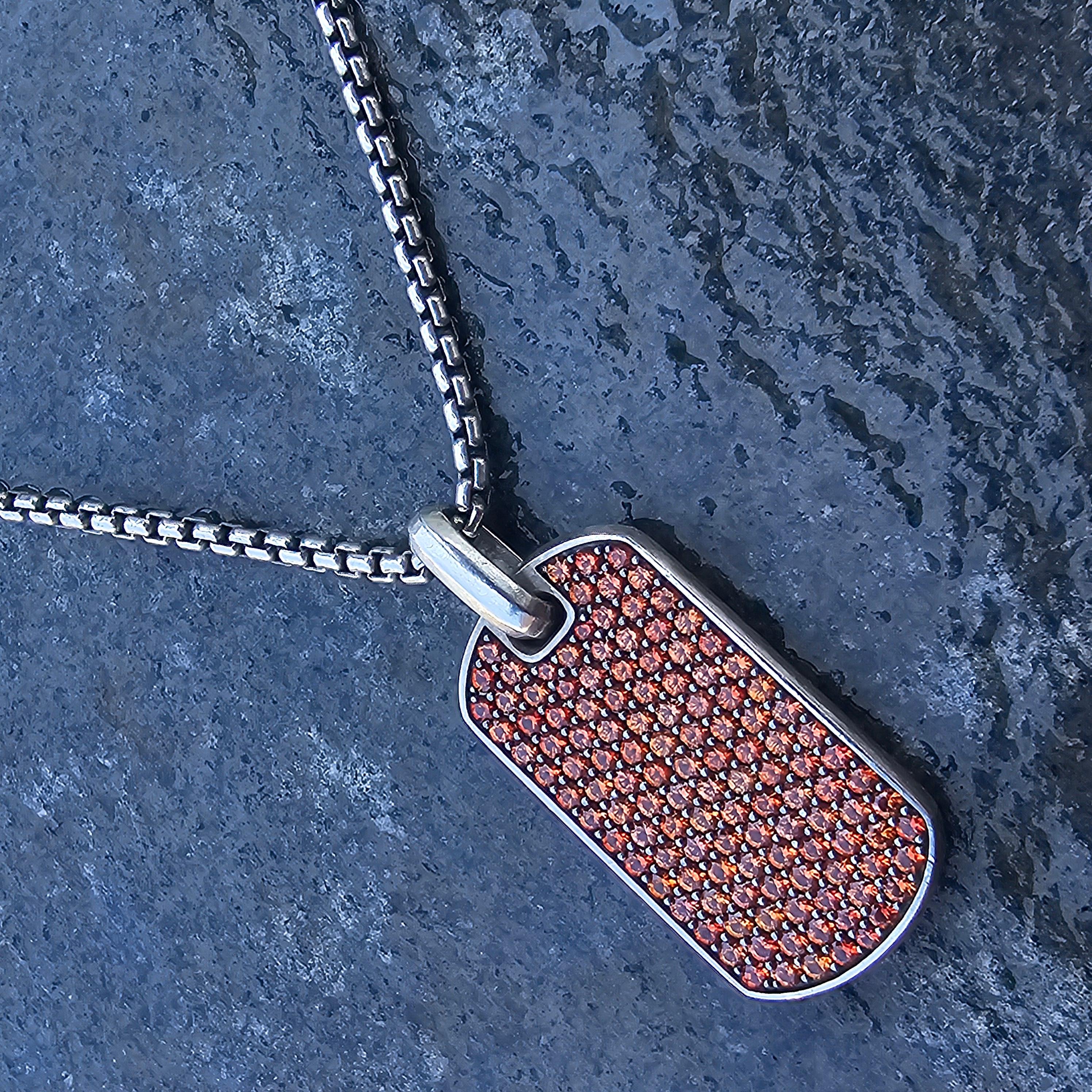 David Yurman Chevron Dog Tag Pendant Orange Sapphire 26