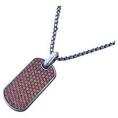 David Yurman Chevron Dog Tag Pendant Orange Sapphire 26" Box Chain Sterling