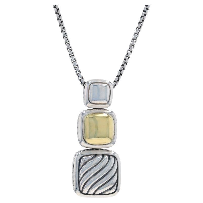 David Yurman Chiclet Cable Triple Drop Necklace Ster 925 Yellow Gold 18k Adjust