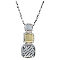 David Yurman Chiclet Cable Triple Drop Necklace Ster 925 Yellow Gold 18k Adjust