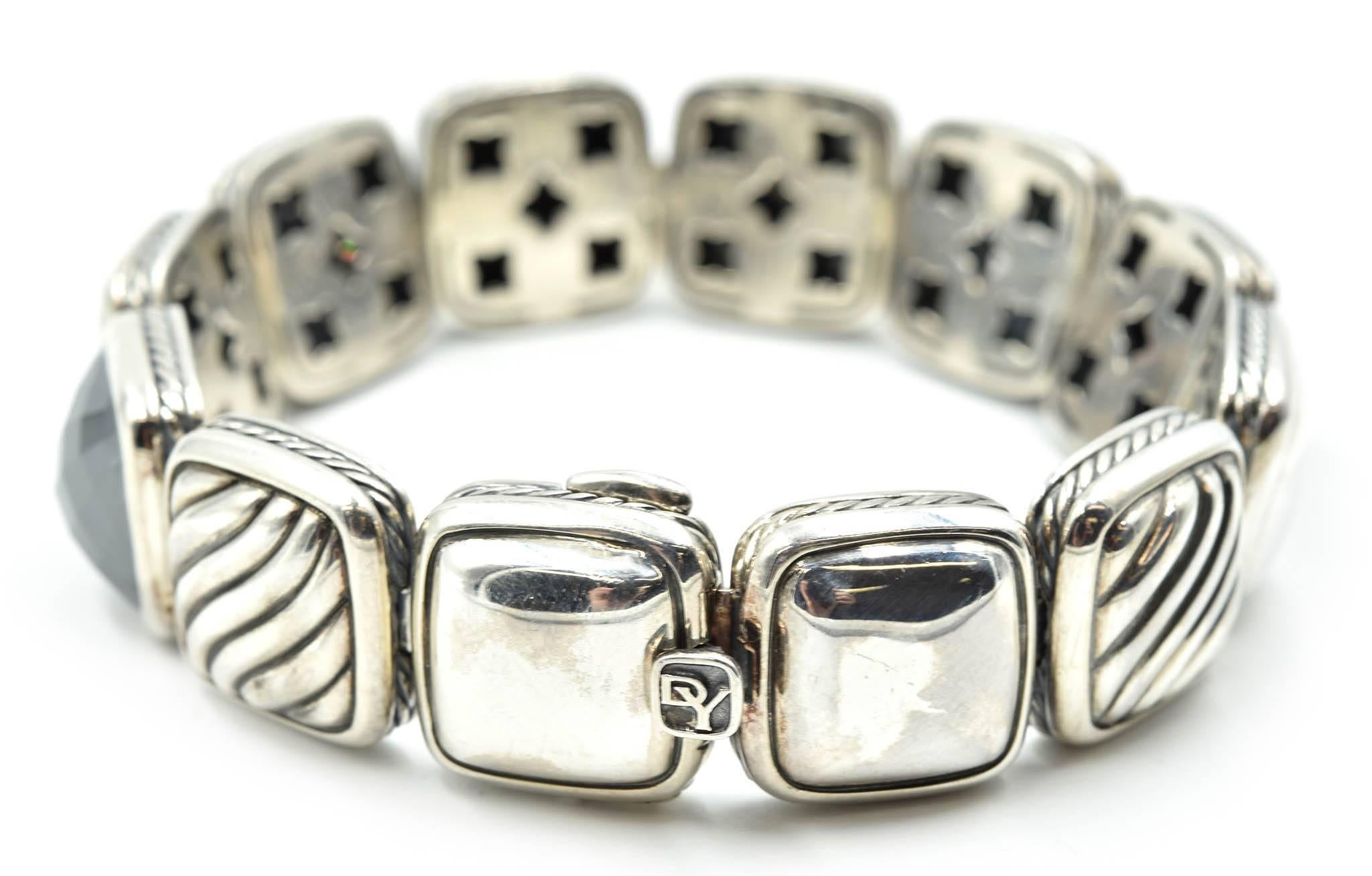 Designer: David Yurman
Collection: Chiclet
Material: sterling silver
Diamonds: 34 round brilliants = 1.02 carat total weight
Dimensions: bracelet is 7 inches long and ½ inch wide
Weight: 54.30 grams

