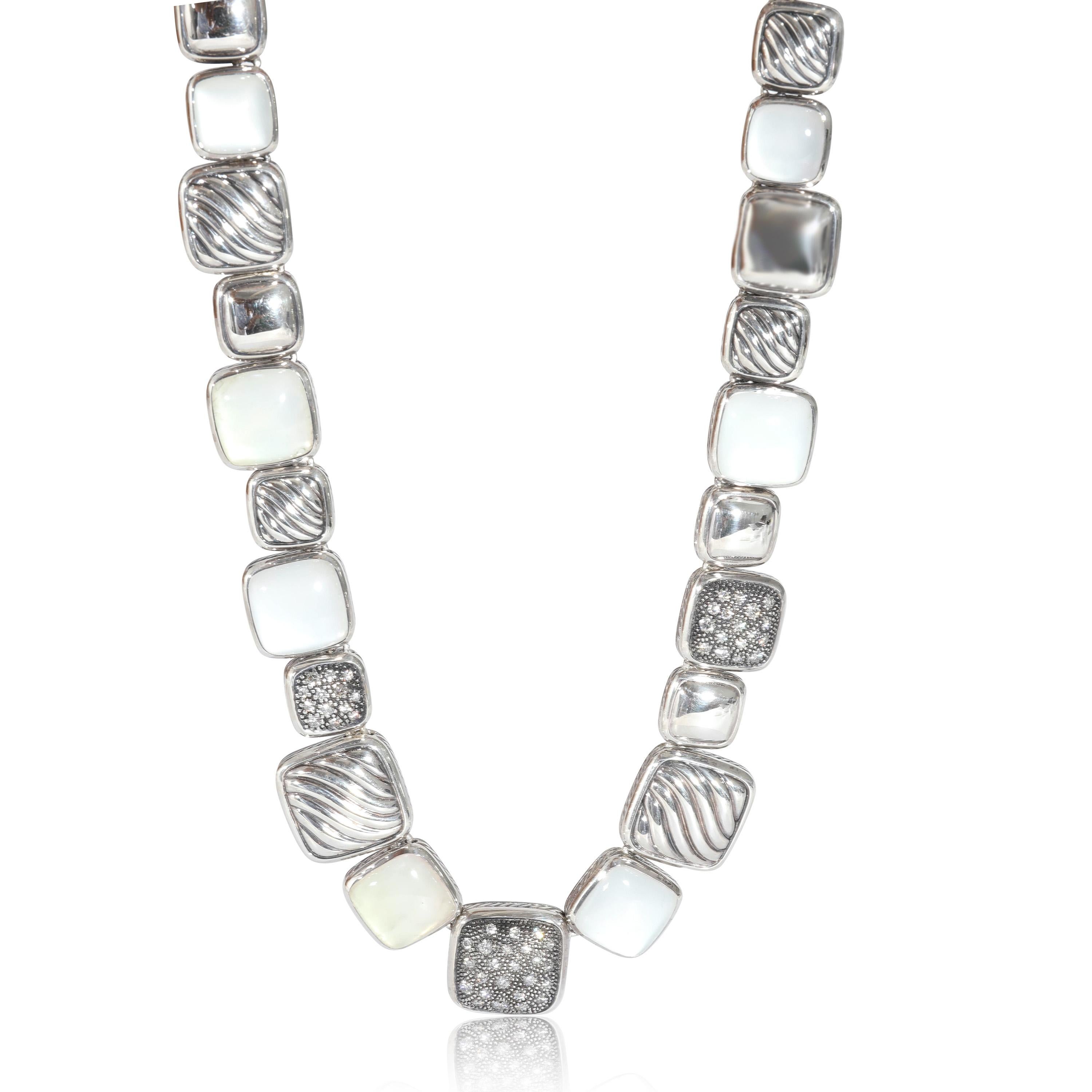 David Yurman Chiclet Diamond Necklace in  Sterling Silver 0.73 CTW In Excellent Condition In New York, NY