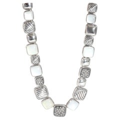 David Yurman Chiclet Diamond Necklace in  Sterling Silver 0.73 CTW