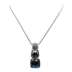 Used David Yurman 'Chiclet' London Blue Topaz Drop Pendant Necklace