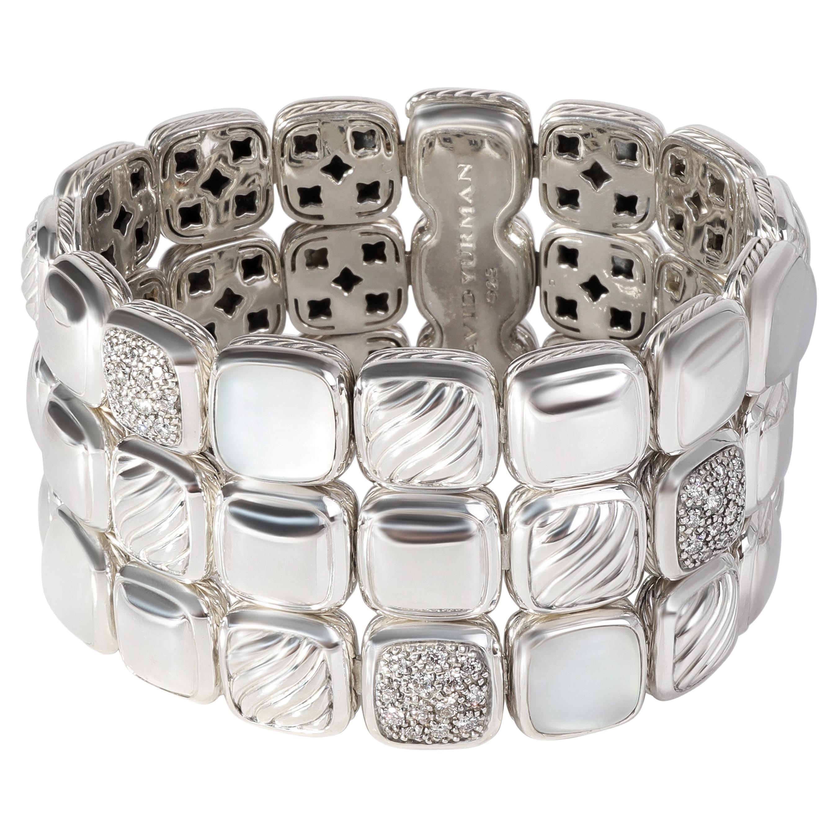 David Yurman Chiclet Moonstone Diamond Bracelet in Sterling Silver, '0.53 Ctw'