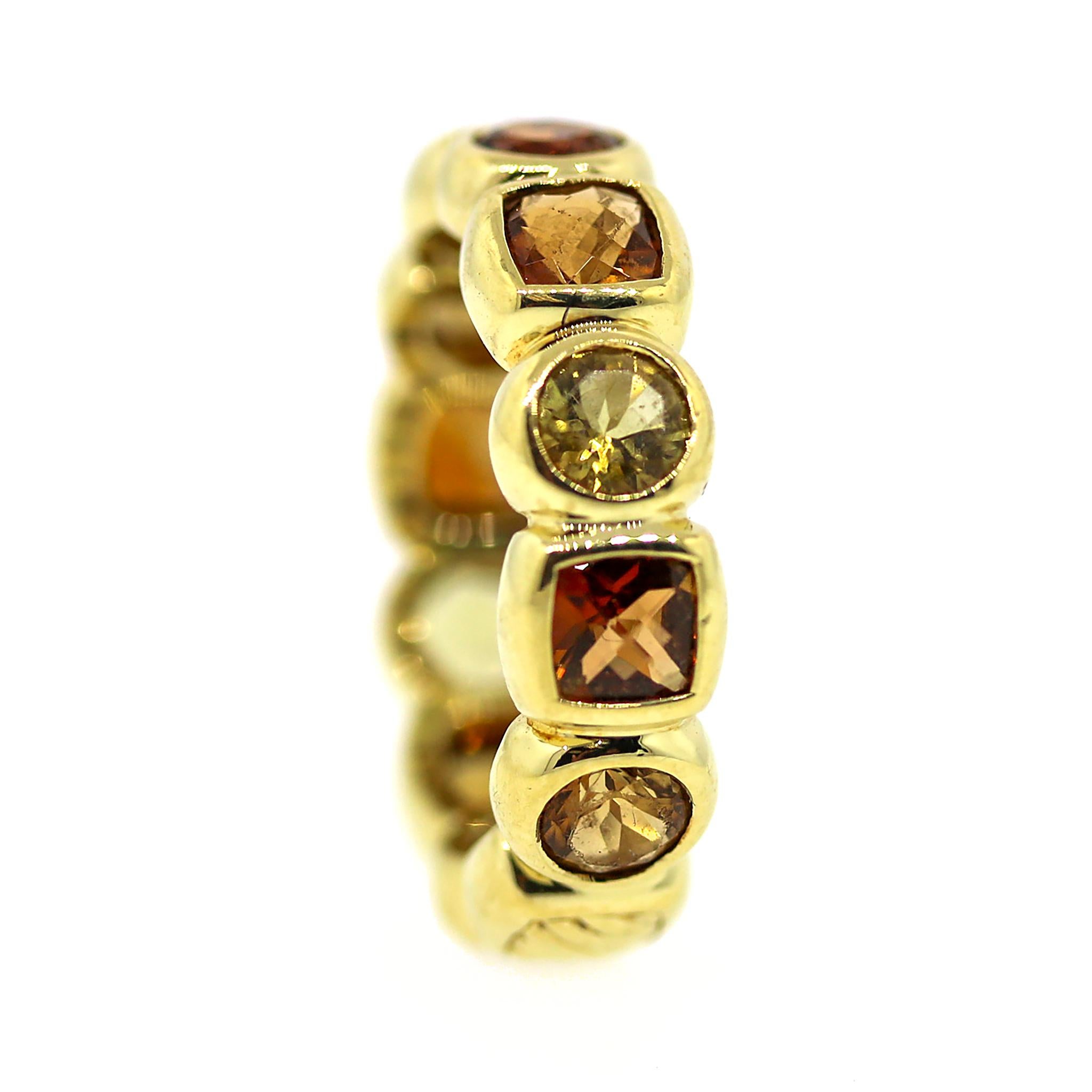 David Yurman Chiclet mit Citrin und Peridot Ring aus 18 Karat Gelbgold (Gemischter Schliff) im Angebot
