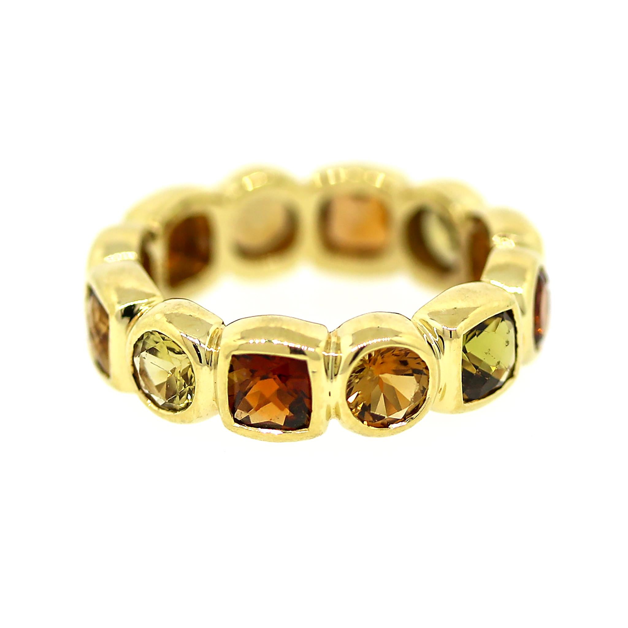 Mixed Cut David Yurman Chiclet with Citrine and Peridot Ring in 18k Yellow Gold For Sale