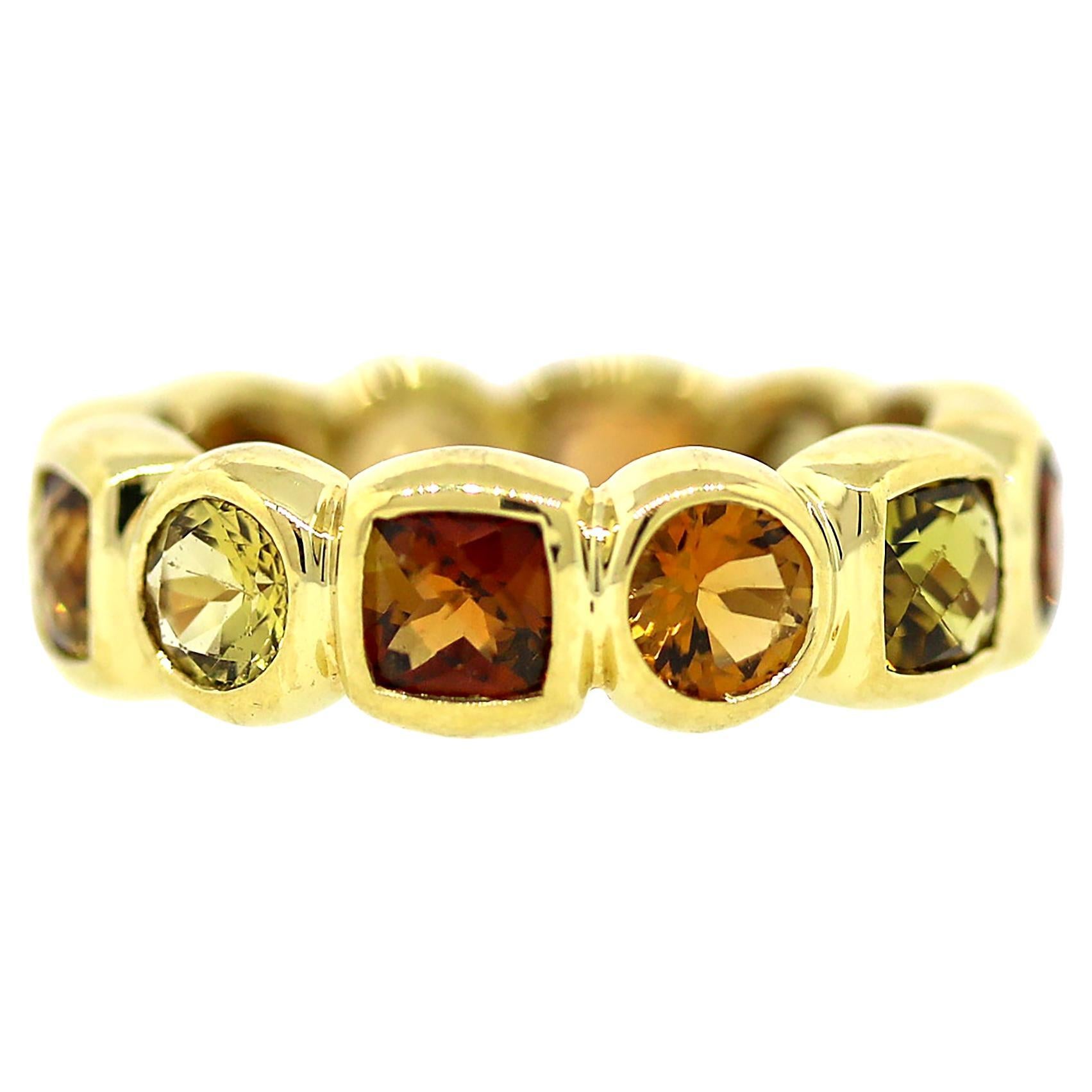 David Yurman Chiclet with Citrine and Peridot Ring in 18k Yellow Gold