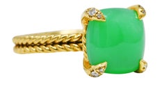 David Yurman Chrysoprase Cabochon Diamond 18 Karat Yellow Gold Chatelaine Ring
