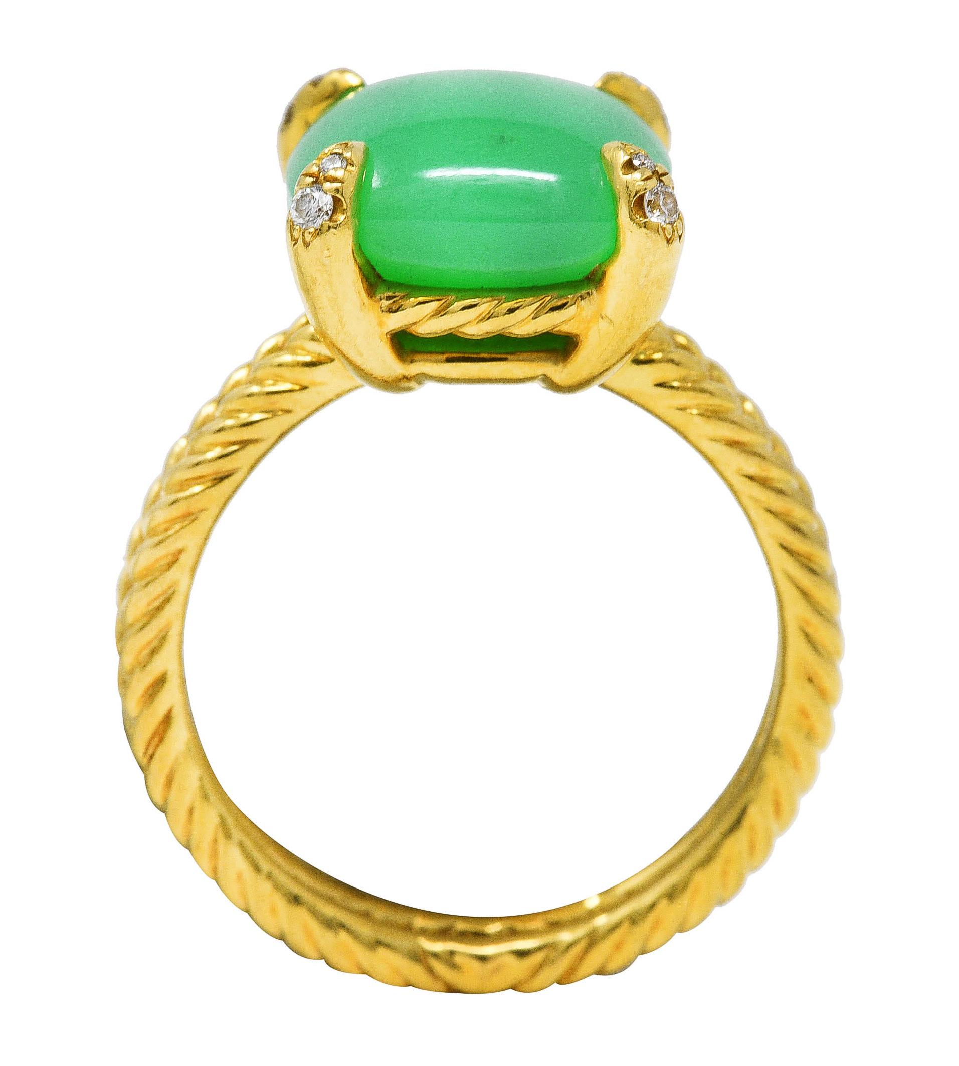 Women's or Men's David Yurman Chrysoprase Cabochon Diamond 18 Karat Yellow Gold Chatelaine Ring