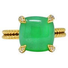 David Yurman Chrysoprase Cabochon Diamond 18 Karat Yellow Gold Chatelaine Ring