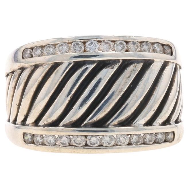 David Yurman Cigar Band Diamond Band - Sterling Silver 925 Round .50ctw Ring For Sale