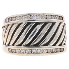 David Yurman Cigar Band Diamond Band - Sterling Silver 925 Round .50ctw Ring