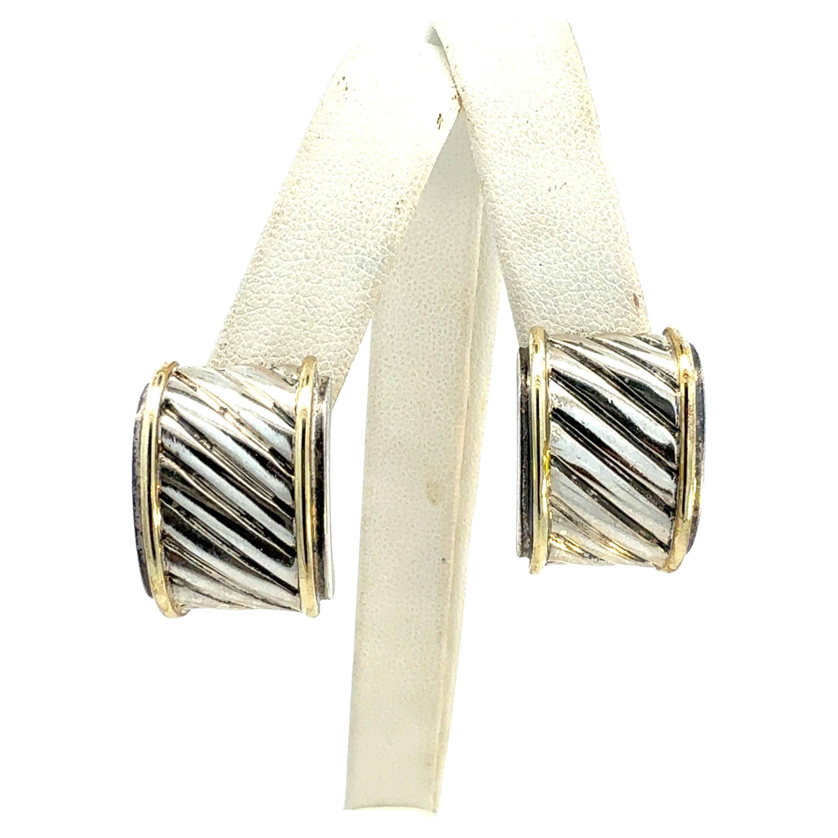 David Yurman Cigar Earrings 14k Gold Silver Estate For Sale