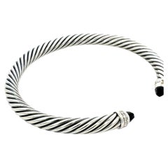 David Yurman Citrine and Diamond 5mm Cuff Bracelet Silver Estate