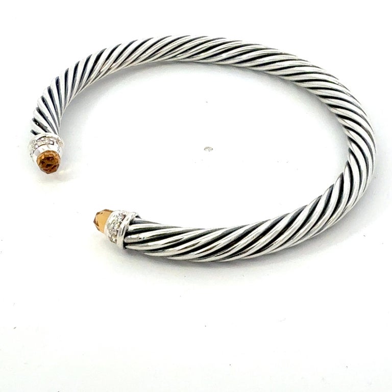 David Yurman Citrine and Diamond 5mm Cuff Bracelet Silver Estate photo 3