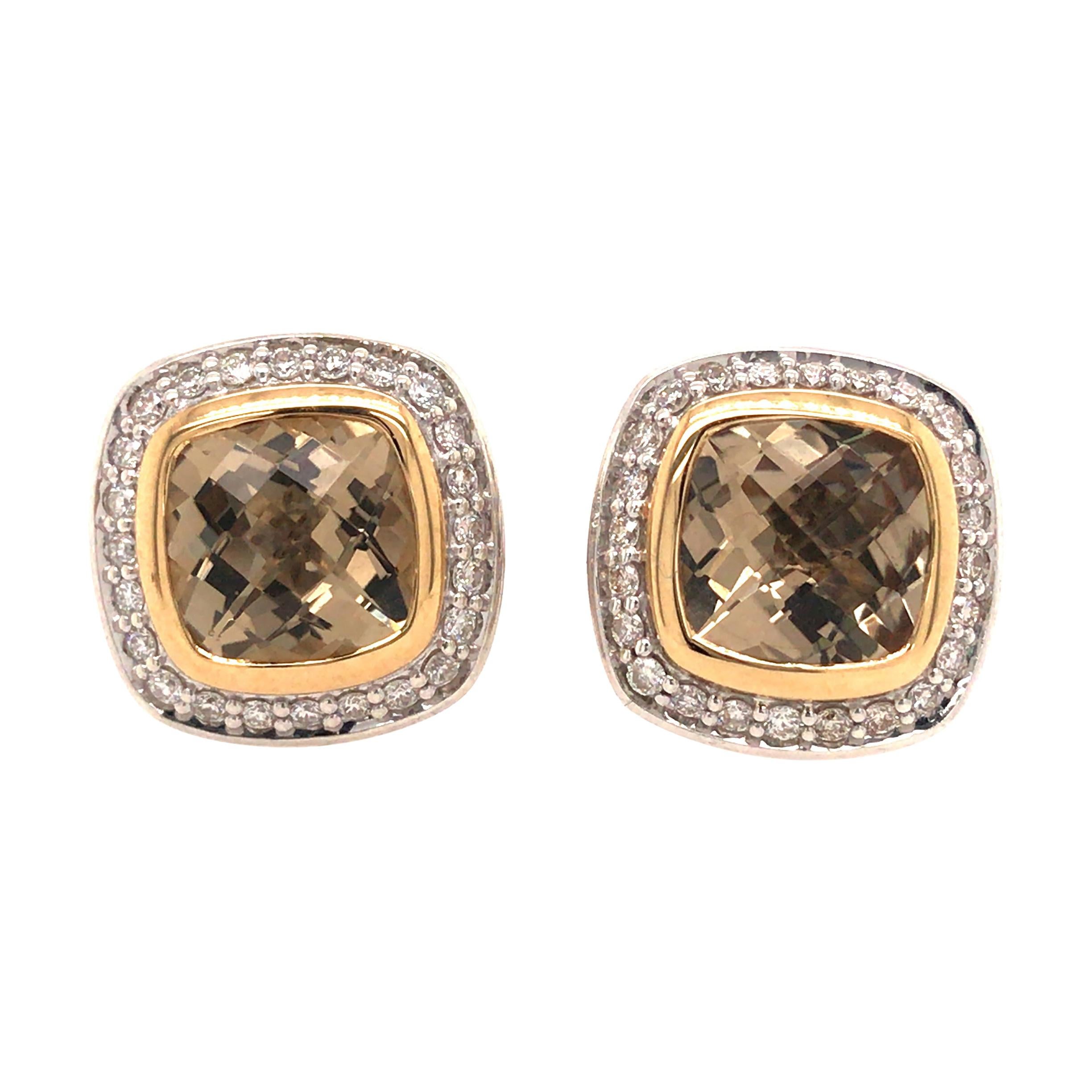 David Yurman Citrine and Diamond Earring in 18K Yellow Gold and Sterling Silver