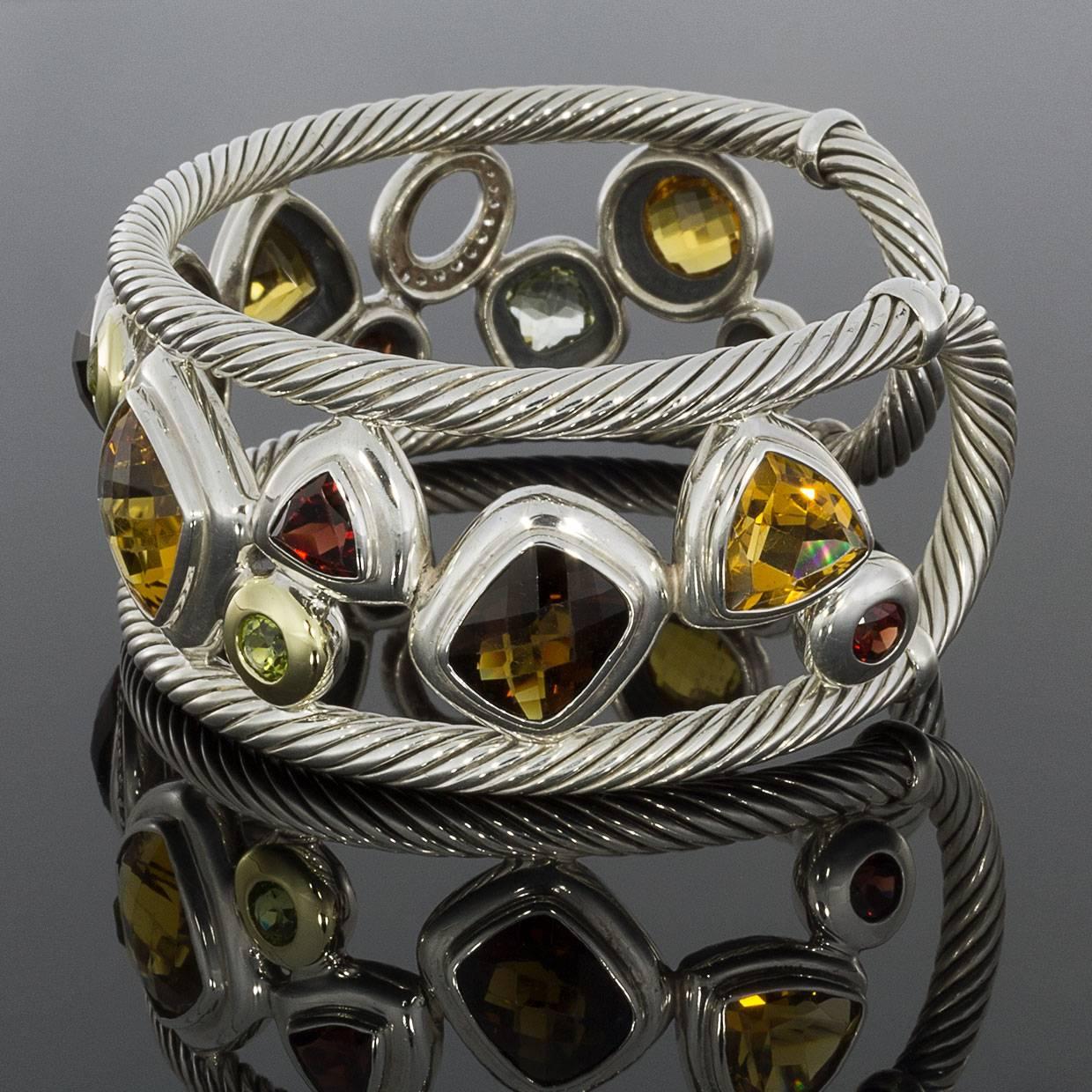 David Yurman Citrine and Diamond Mosaic Gold and Silver Cuff Bracelet In Excellent Condition In Columbia, MO